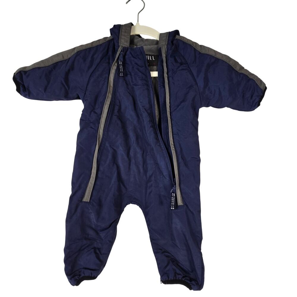 Big Chill Insulated Snowsuit Navy Blue Hooded with Dual Full Length Zippers 3-6m